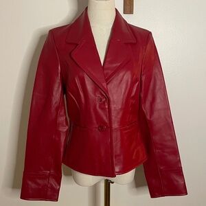 INC International Concepts Red Leather Blazer in Medium